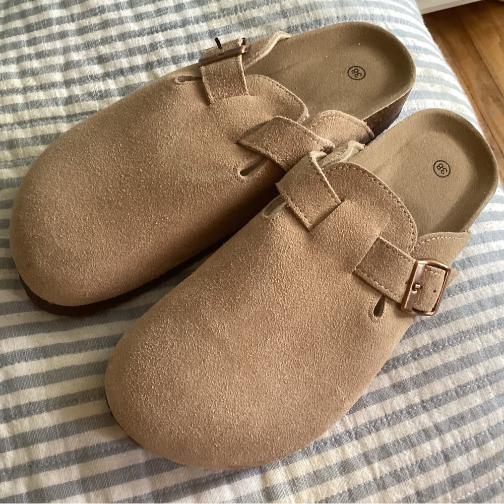 Tan Suede Slip-On Clogs Brand new never worn
